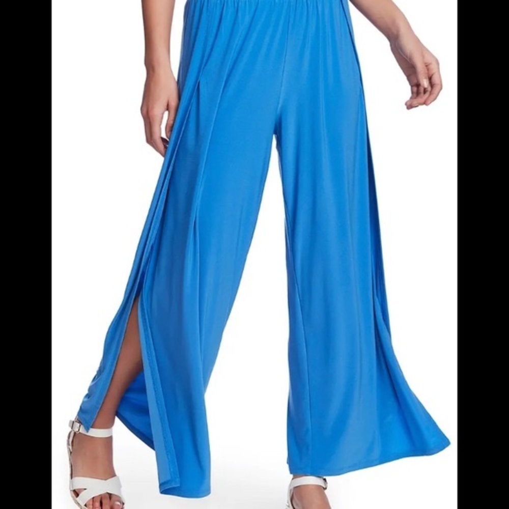 1. State Wide Leg Slit Hem Envelope Palazzo Pant In Harbour Wave Blue
